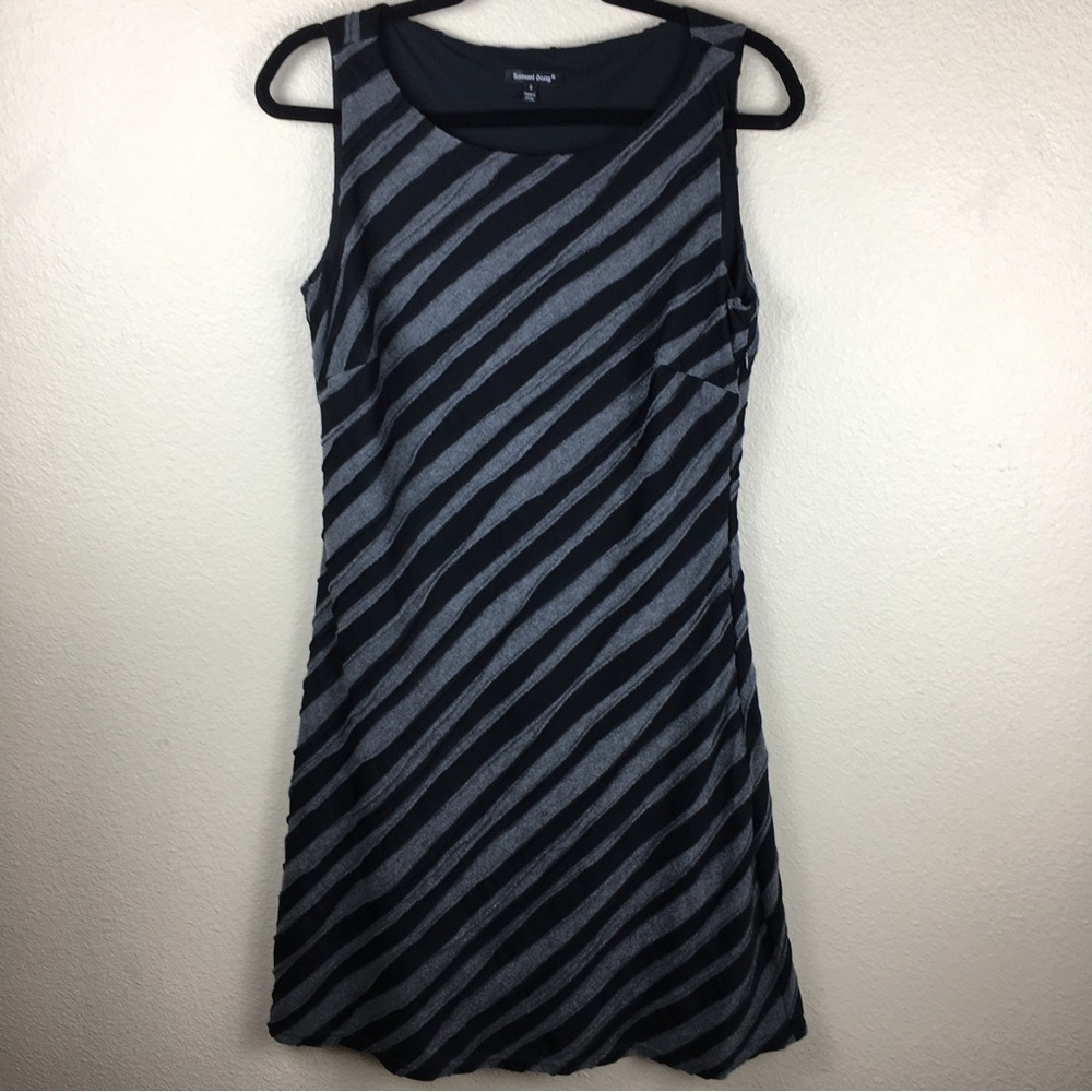 Samuel Dong Women's Gray Black Diagonal Stripe Sleeveless Zip Dress Size S